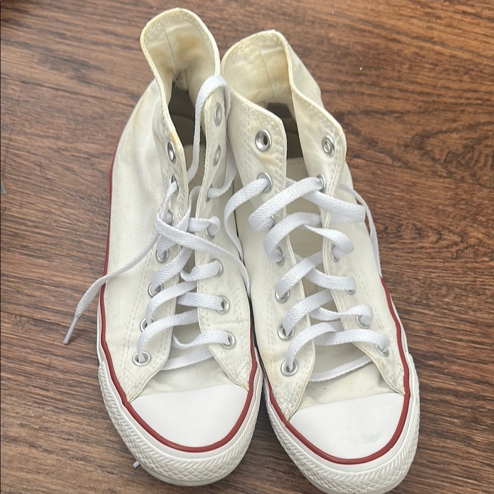 Converse White High-Top Sneakers with Red Trim